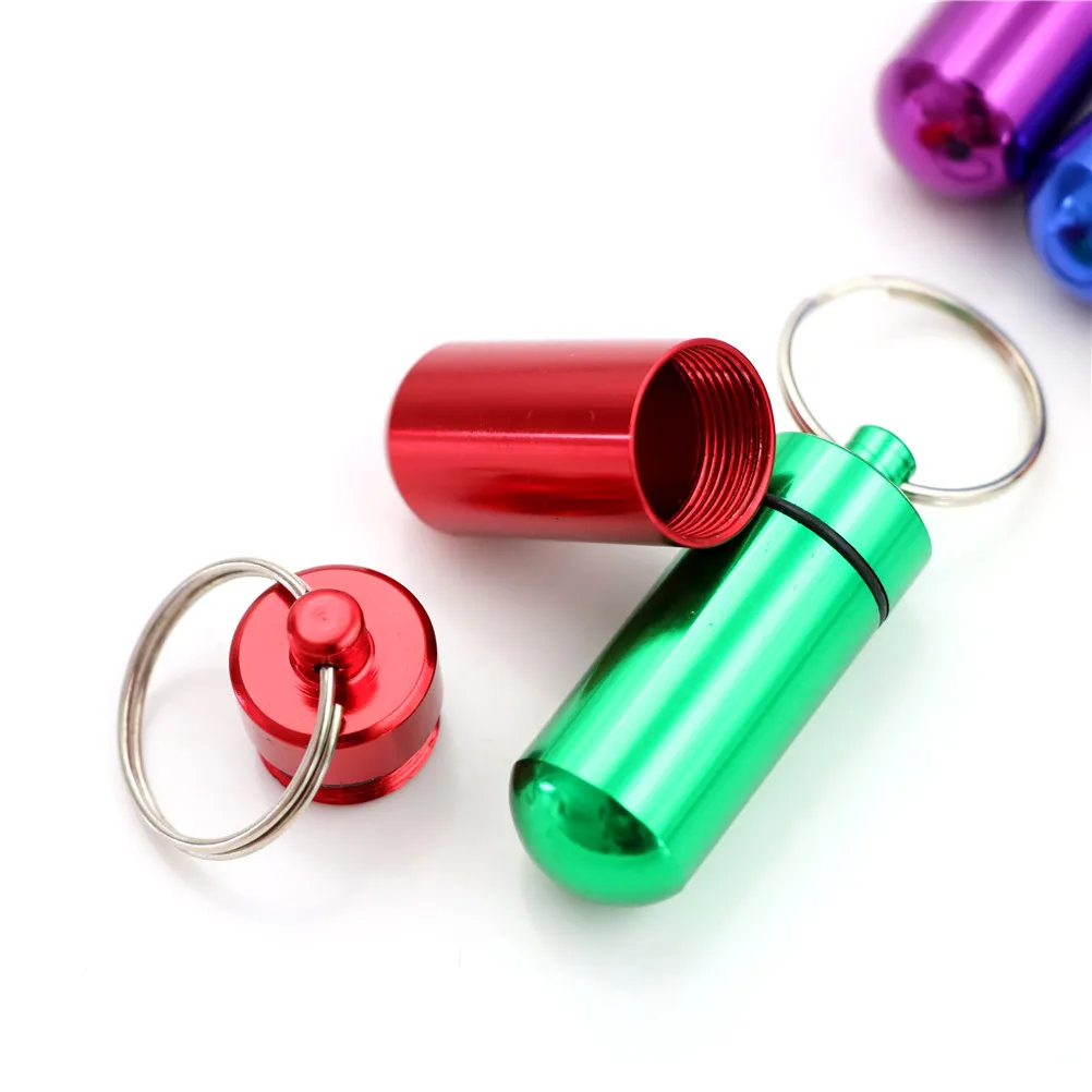 5pcs/set Pillbox Keychain Pill Box Aluminum Drug Pill WaterProof Cases Bottle Holder Container For Medicines 48*17MM,medicine storage container