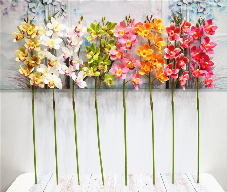 7 Heads Artificial Flower 3d Print Butterfly Orchid Green Plastic Fake Flower Cymbidium Home Wedding Decoration Supplies Props (2)