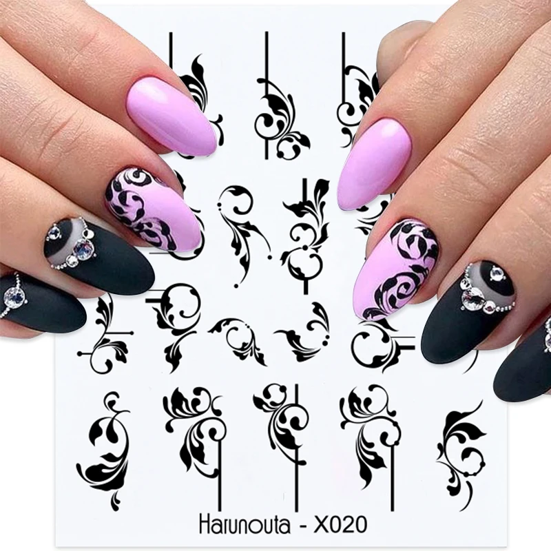Harunouta French Flower Vine Water Decals Spring Summer Leopard Alphabet Leaves Charms Sliders Nail Art Stickers Decorations Tip