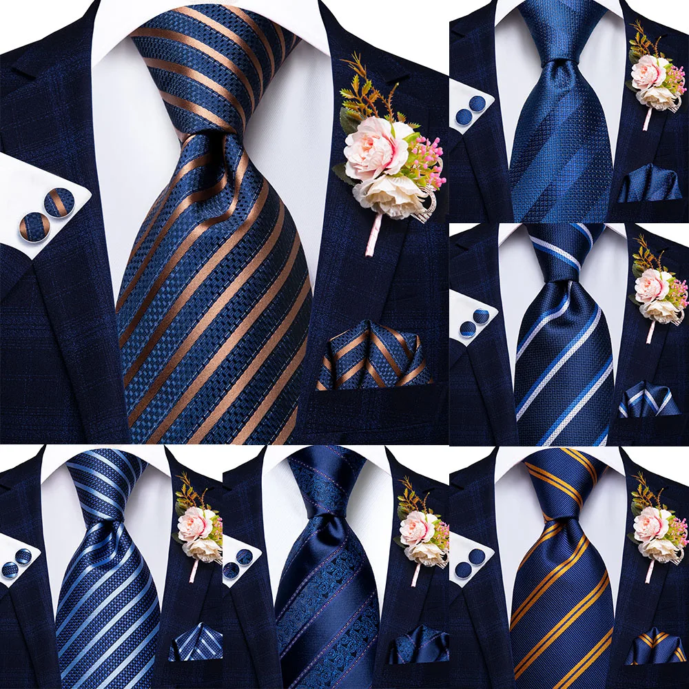 Corbata de seda azul y gemelos para bodas