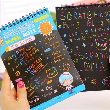 

Big size Black cardboard Creative DIY hand draw sketch notes kids toy Scratch note Escolar School Supplies G219
