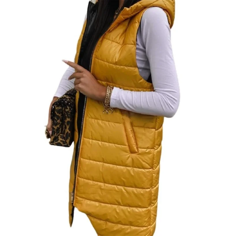 Autumn Winter Cotton Vest Hooded Women Ladies Casual Waistcoat Female Sleeveless Long Jacket Slim Fit Warm Puffer Coat | Женская одежда