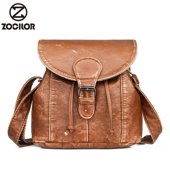 

Retro Small Women Messenger Bag Soft Washed PU Leather Crossbody Bag Female Handbag Purses