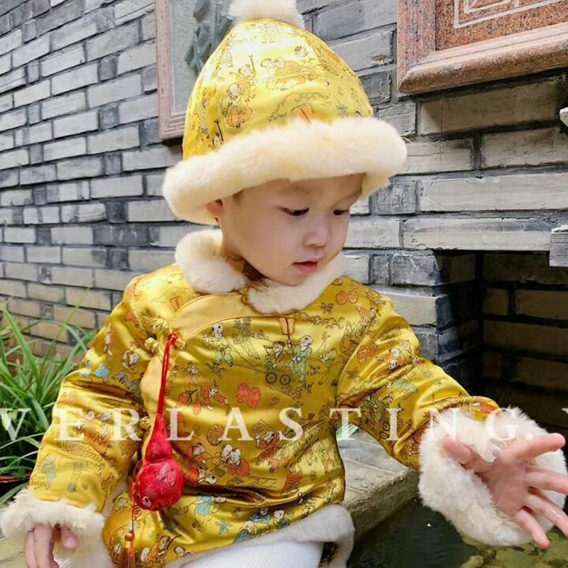 

Pre-sale Original Winter Newborn Baby Boys Onesies Infant Baby Rompers Clothing Chinese Traditional Costumes Tang Suit Hanfu