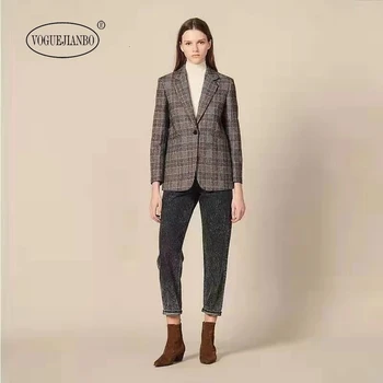 

2019 autumn and winter new England plaid suit Wool-blend coat fashion boutique top mujer vestido festa cloths Women's clothing
