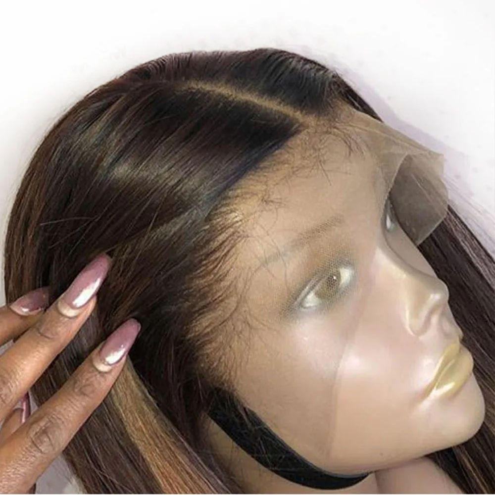 PAFF 13x4 прозрачный парик из человеческих волос с кружевной отделкой, светлые цвета, часть, предварительно сорванные парики из кружева, бразильский Омбре