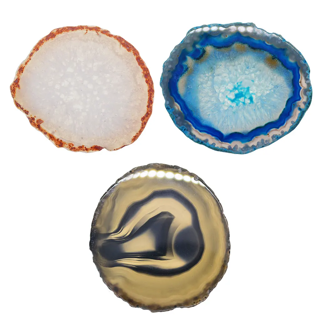 3pcs 80-100mm Irregular Agate Slice Cup Mat Coaster Christmas/New Year Gifts For Family Friends Group 6#