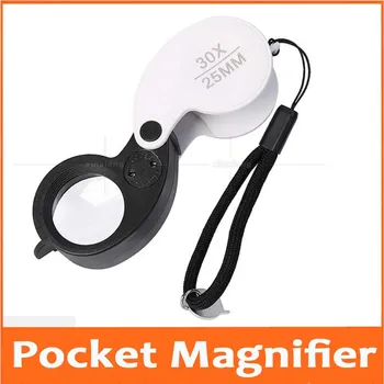

30X 25mm Foldable Illuminated Pocket Magnifier Jewelry Gem Identifying Type Inspecting Magnifying Glass Loupe with LED Lights