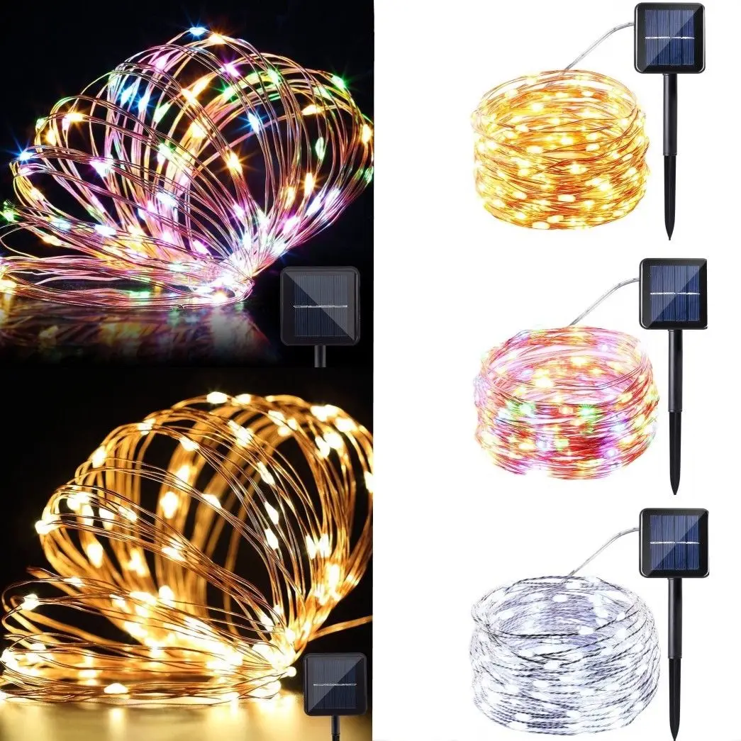 10 м 100LED солнечная медная проволочная гирлянда Праздничная наружная 1,2 в 1000мА Свадебная декоративная струнная лампа