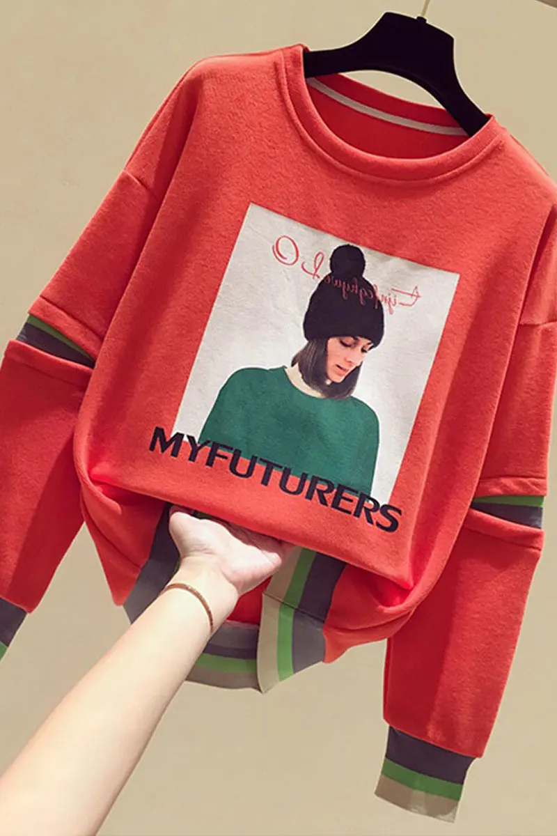 Neploe Women Winter New Harajuku Printed Letter Hoodies Korean Character Loose Contrast Color Sweatshirt Sudadera Top 55327