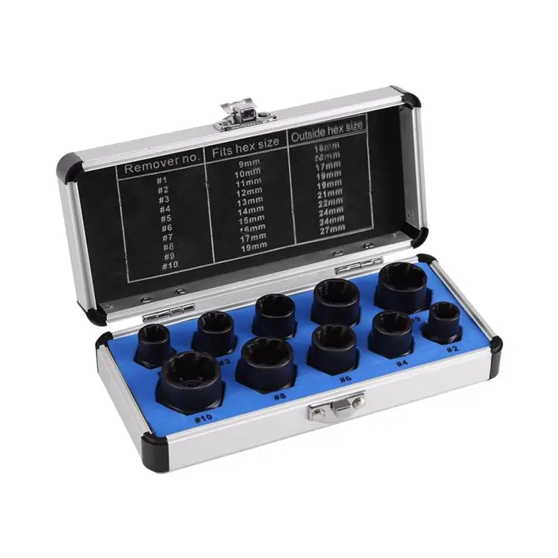 

10 Pcs/Set Professional Damaged Nut Extractor Broken Bolts Remover Extractor for Easily Removing Hardness Nuts
