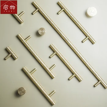 

Nordic Hammered Brass Golden T-handle Cabinet Door Light Luxury Simple Furniture Drawer Door Handle