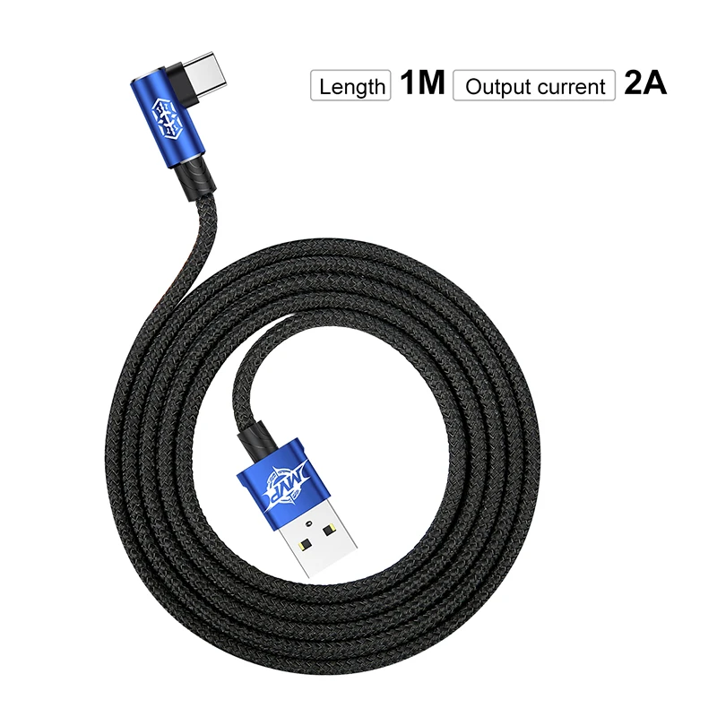 Baseus кабель usb type-C 90 градусов для Xiaomi huawei P10 type-C, зарядный провод для мобильного телефона samsung S8 USB-C, кабель для передачи данных - Название цвета: Blue 1M