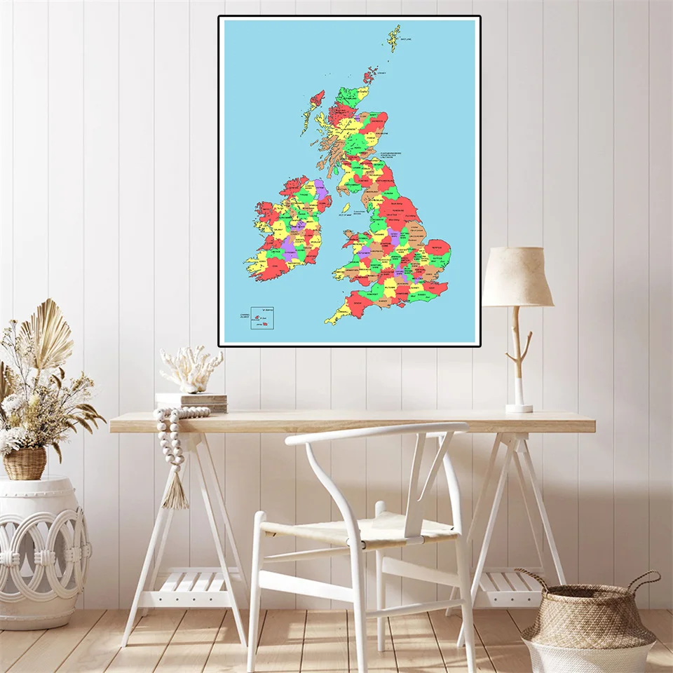 42*59cm Map of The United Kingdom Small Size Wall Art Poster Canvas Painting Home Decoration School Supplies Travel Gift