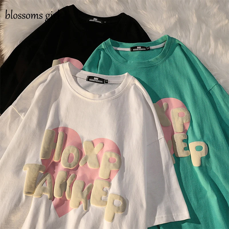 

Salt-based Foam Printing Short-sleeved Female Students Korean Version of the Loose Trend T-shirt 2021 Summer New Half-sleeved