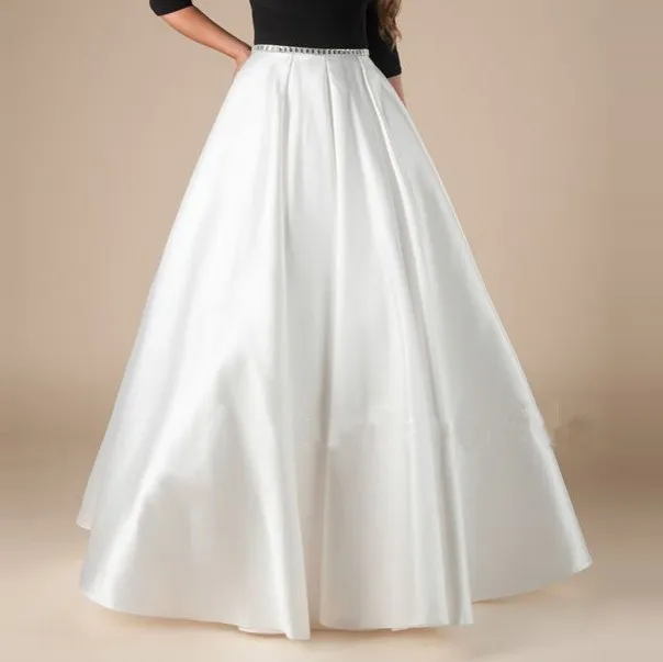 Женская атласная юбка-макси белая длинная юбка-трапеция для торжественных