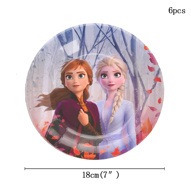 6pcs Plate Frozen2 Снежная королева Эльза Анна детские вечерние принадлежности чашки тарелки салфетки флаг подарок на день рождения украшения для детей - Цвет: 6pcs Plate