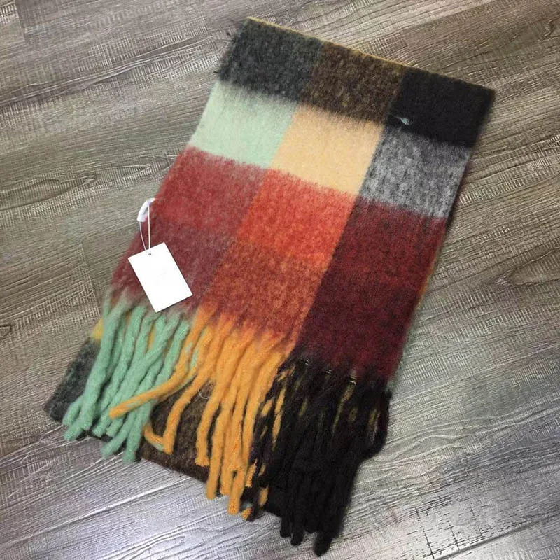2Dark Brown Grid Женский шарф, утолщенный шерстяной воротник, шарф для девочек и мальчиков, шарф, кашемировая шаль, зима, модная цветная клетчатая теплая шейка для студентов - Цвет: 2Dark Brown Grid