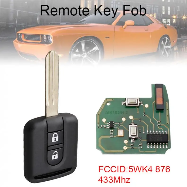 

433Mhz 2 Buttons Remote Car Key Fob with ID46 Chip 5WK4 876 Fit for Nissan New