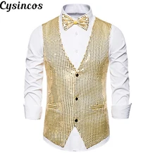 CYSINCOS, новинка, Мужская одежда, жилеты, сверкающие блестками, Мужской приталенный жилет, мужской жилет, жилет, Homme, повседневная куртка без рукавов