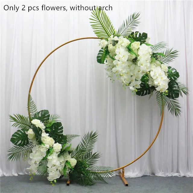 2 pcs white flowers Детские вечерние свадебные реквизиты декор из кованого железа круглое кольцо Арка фон круглая АРКА лужайка шелк искусственный ряд цветов стенд настенная полка - Цвет: 2 pcs white flowers