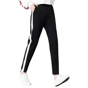 

Striped Side Black Slim Fit Pants Women Autumn Casual Sweatpants Female Casual Elastic Pencil Pant Long Trousers Streetwear