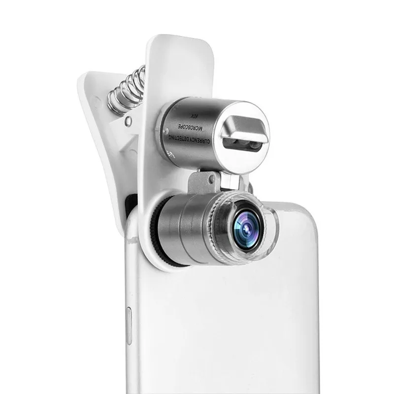 

Mobile Phone Loupe Microscope Macro Lens 60X Optical Zoom Magnifier Micro Camera Clip LED Lenses