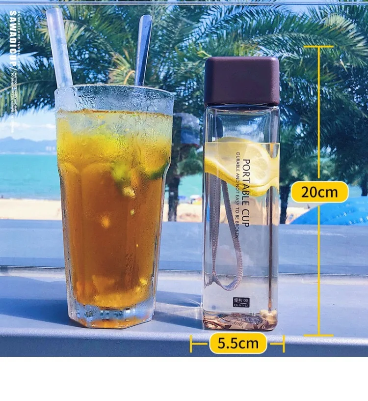 Cheap 7 Color 500ML Cute New Square Tea Milk Fruit Water Cup for Water Bottles drink with Rope Transparent Sport Heat resistant