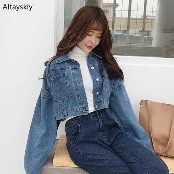 

Jackets Women Short Style New Female Denim Spring Jacket 2020 Retro Style Loose High Waist Clothing Long Sleeve Harajuku Ulzzang