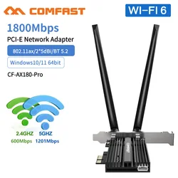 Adaptateur Wifi 6 PCIe 1800Mbps 2.4G/5GHz, carte réseau sans fil, carte PCI Express Bluetooth 5.2 pour ordinateur PC 