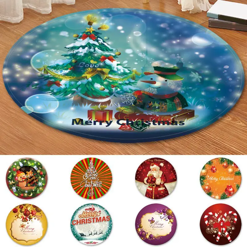 

Christmas Cartoon Round Rug 3D Santa Claus Deer Pattern Soft Floor Mat Large Home Decoration Flannel Non-Slip Christmas Carpet