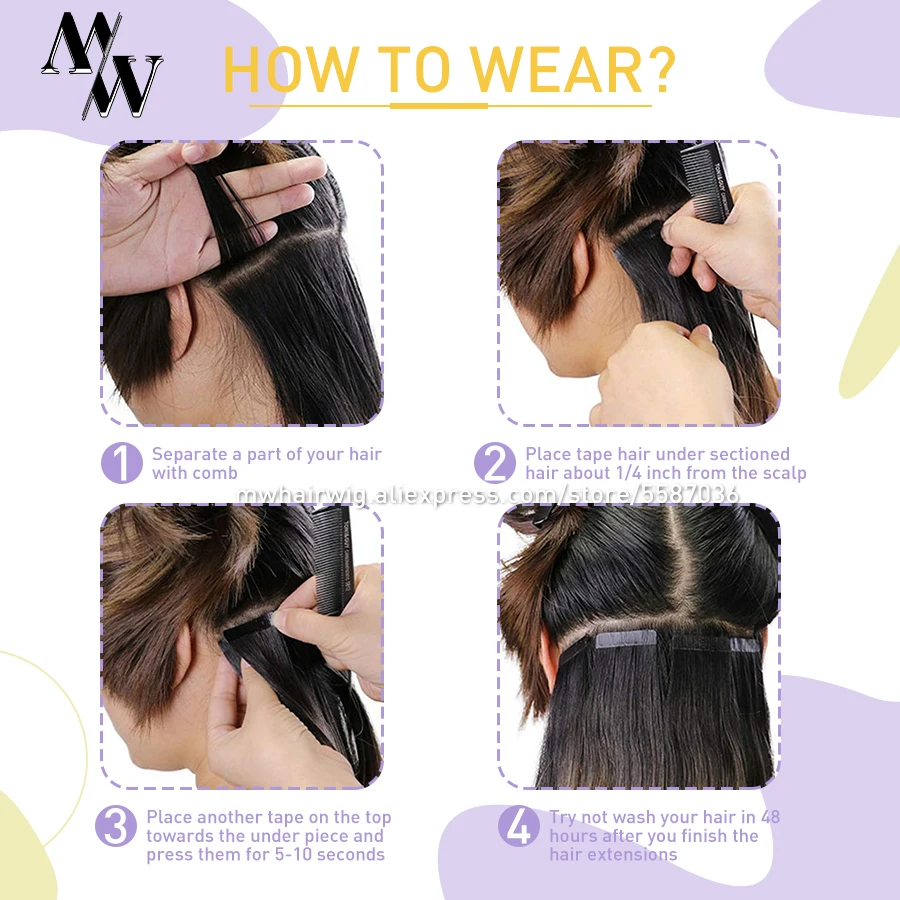 MW Double Drawn Remy Tape In Human Hair Extensions 100% Real Skin Weft Adhesive Glue On Seamless Natural Hair 16/20/24 Inches
