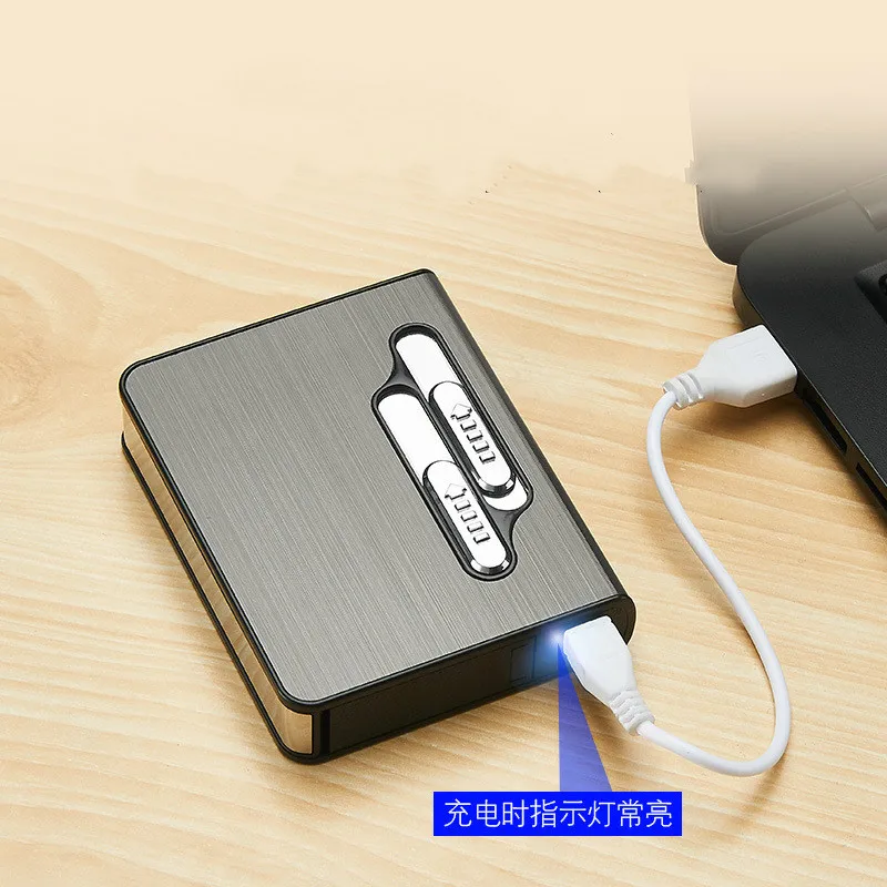 Алюминиевый сплав портативный USB Электронный 10 шт портсигар с зарядное устройство с фонариком Зажигалка гаджеты сигарета коробка