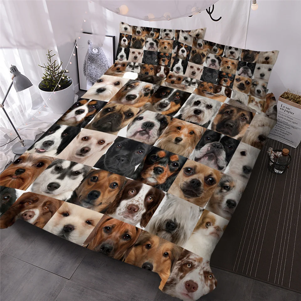 

HM Life Bedding Set Puppy Dogs Comforter Cover 3D Print Bed Cover and Pillowcase Cartoon Style 3-Piece Full Size Bedclothes