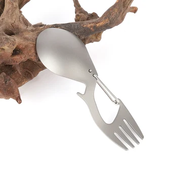 

Outdoor Tableware Multi-Tool Multifunctional Titanium Alloy / Stainless Steel Fork Spoon Bottle Opener Carabiner Dinnerware For