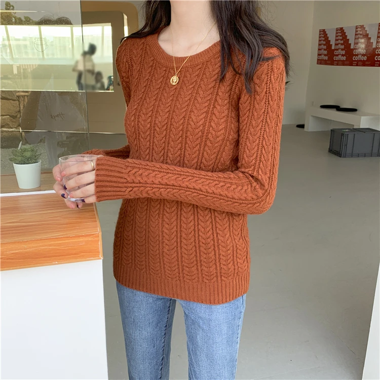 Knitted Sweater Woman Pullover Solid Color Candy Colors Basic Long Sleeves O-neck Jumpers