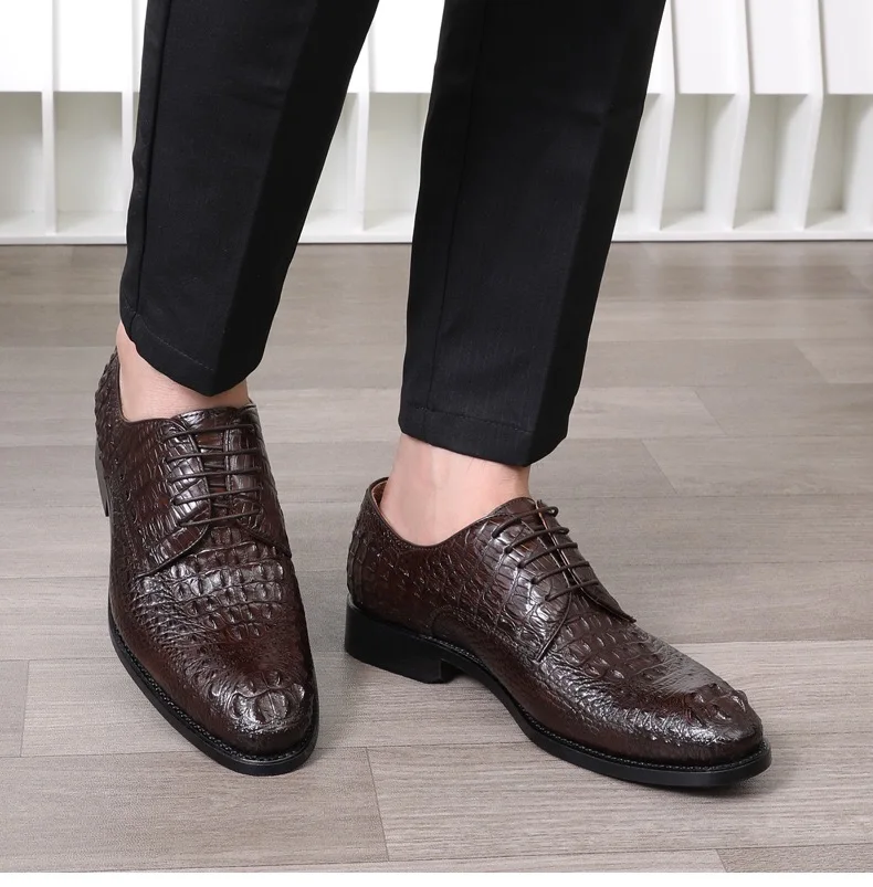 Fashion Authentic Crocodile Head Skin Men Business Dress Shoes Exotic Genuine Real Alligator Leather Handmade Male Lace-up Shoe