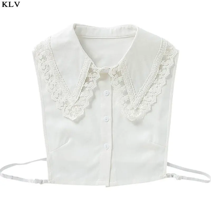 

Korean Women Girl Chiffon False Fake Collars Embroidery Floral Lace Pointed Lapel Decorative Half-Shirt Blouse Removable Chocker