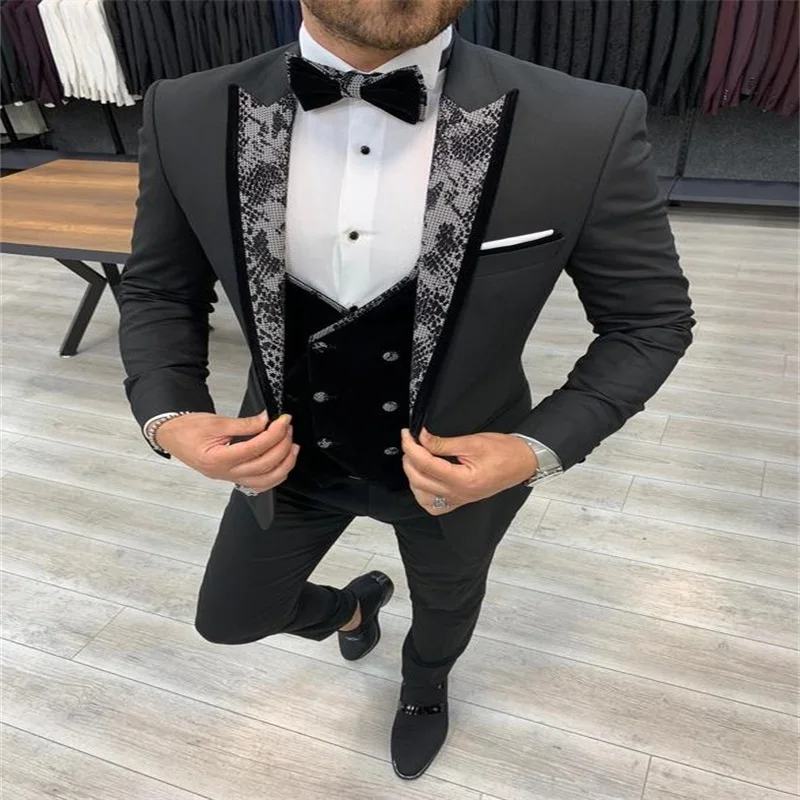 

Latest Design Custom Made Formal Mens Suits Dinner Party 3 Pieces (Jacket+Pant+Vest) Groom Tuxedos Wedding Blazer Suits For Men