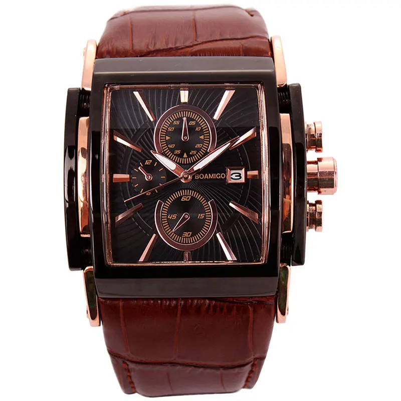 Tanie BOAMIGO mężczyźni zegarki kwarcowe brow skórzany pasek zegar z automatyczną datą mężczyzna mody casual analogowe duże męskie zegarki na rękę relogio masculino