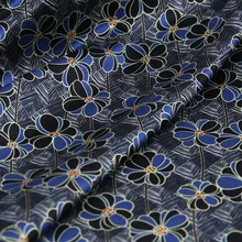 108 см шириной 19 мм 93% шелк и 7% спандекс черный синий цветочный принт стрейч шелк атлас Ткань для платья Cheongsam рубашка куртка B178