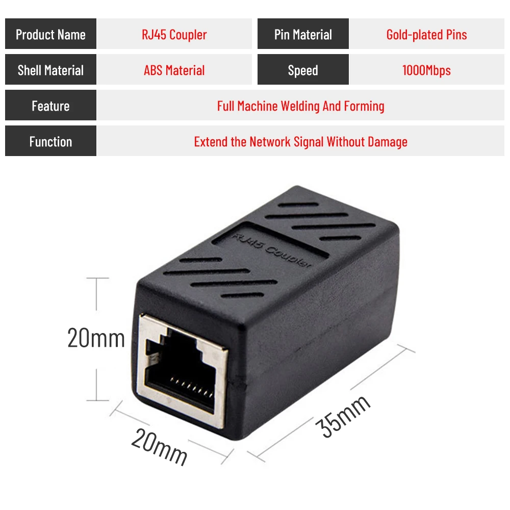 Ethernet Network Plug Ethernet Adapter Ethernet Coupler Network Cable Connector Ethernet Cable Connector RJ45 connector Network extender Ethernet Kabel RJ45 extender adapter Gigabit interface Female to Female