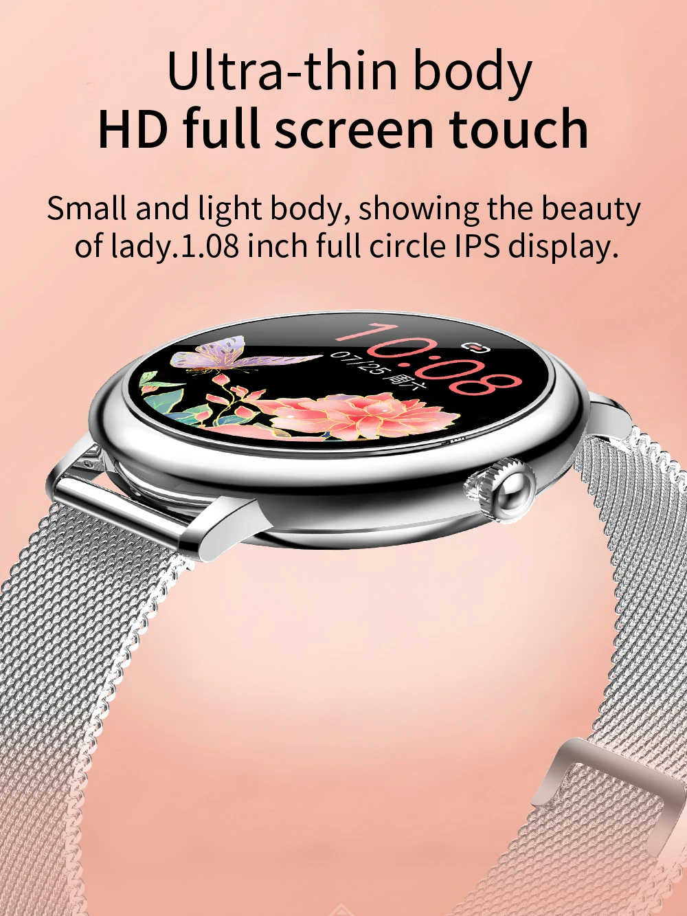 Gadgend 2023 luxury rosegold smart watch women full touch heart rate blood pressure monitor female smartwatch for ios android