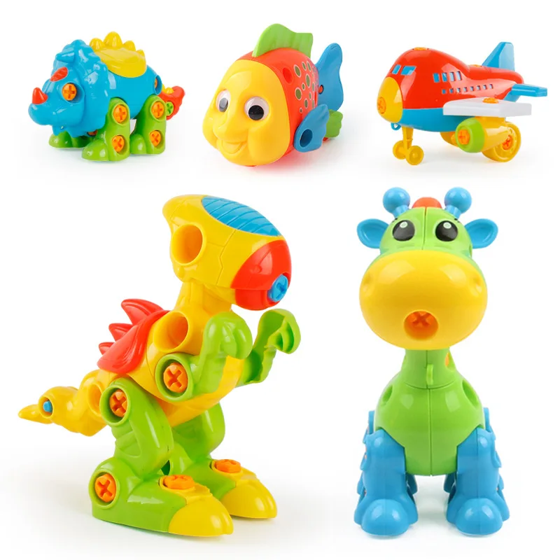 

Kids Drill Toys Animal Assembled Design Building Blocks Plastic 3D DIY Screws Nut Group Installed Tools Toy Pretend Play for Boy