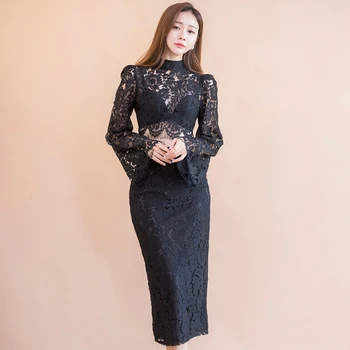 

New arrival women temperament two-piece set sexy short basic shirt and slim skirt fashion work style lace perspective women set