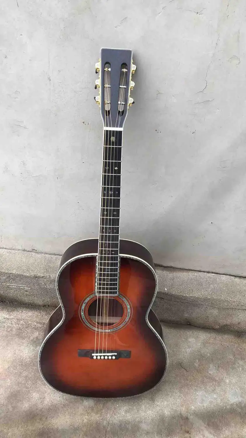 AAAA все твердые 39 &quotOOO45S Классическая акустическая гитара в Sunburst цвет Abalone