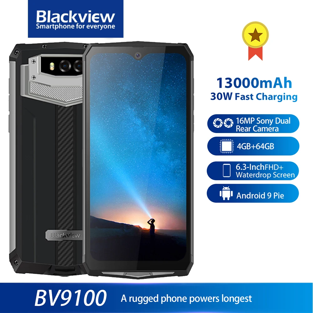 Blackview BV9100 IP68 13000mAh Robusto Smartphone 6.3 ''Octa Núcleo FHD + 4GB GB Helio 64 P35 Android9.0 30W Carga Rápida carregador de Celular