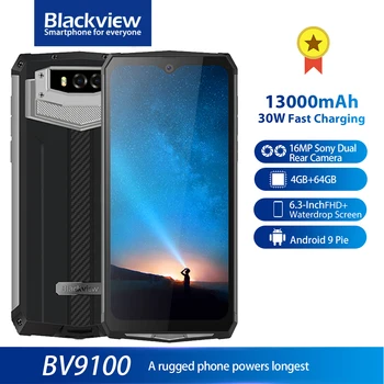 

Blackview BV9100 IP68 13000mAh Rugged Smartphone 6.3'' FHD+ 4GB 64GB Helio P35 Octa Core Android9.0 30W Fast Charge Mobile Phone