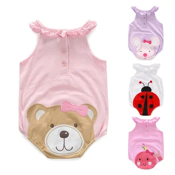 

Summer New Infant Bodysuits Sleeveless Cartoon Cute Outwear Newborn Baby Girls Pure Cotton Soft Clothes One Piece 5 Colors