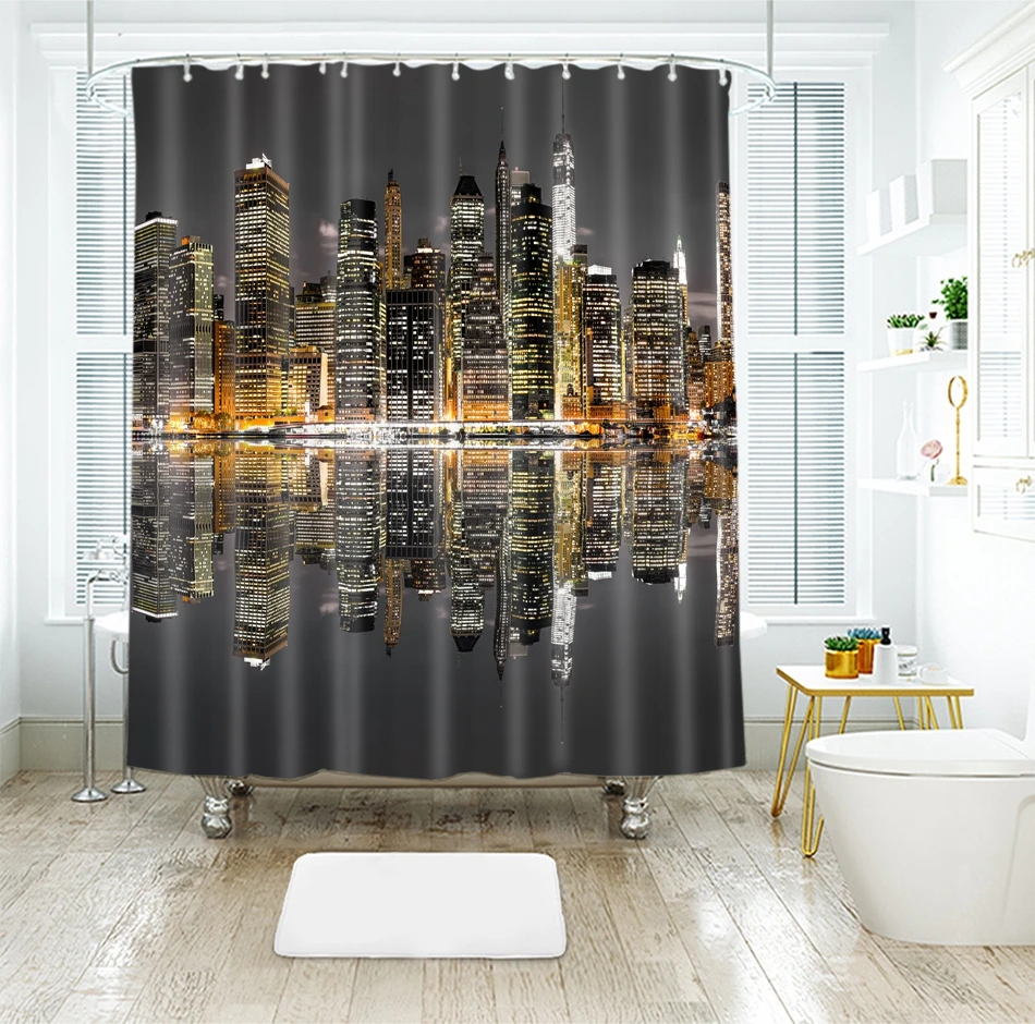 3d портового города узор блестящая архитектура занавески для душа